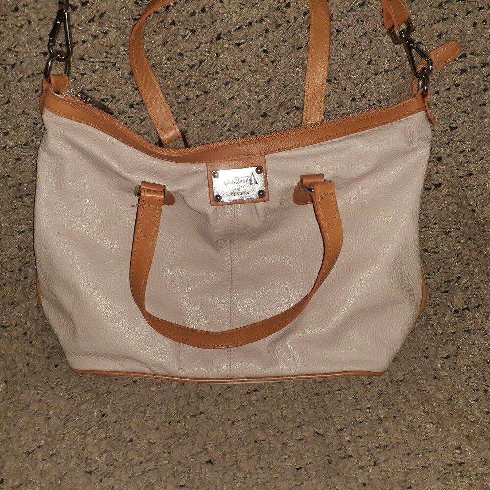 VALENTINA-Pinky Beige/Tan Pebbled Leather-Dual Handle/Crossbody/Shoulder-NWOT - Picture 2 of 11